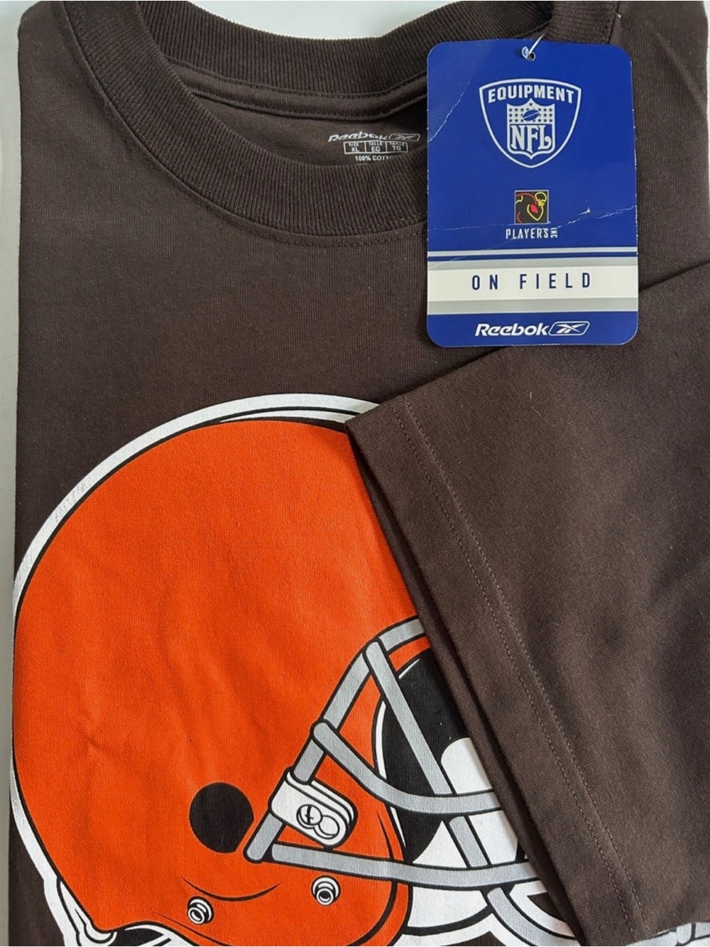 Vtg REEBOK T Shirt XL BROWNS NFL Merchandise HELMET Cotton Deadstock NWT Flaw